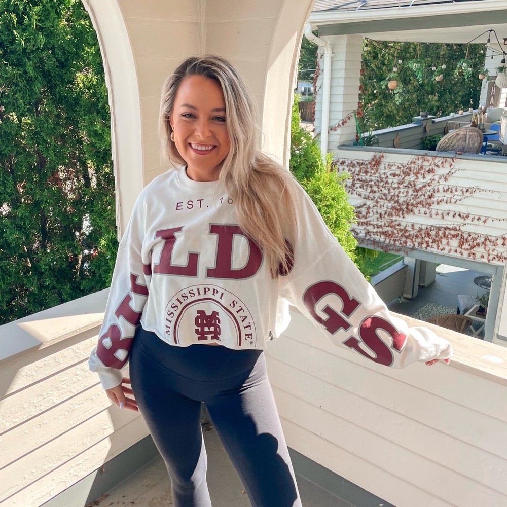 New Mississippi State Bulldogs Cropped White Long Sleeve